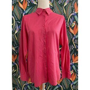 Foxcroft Pink Swiss Dot Button Front Cotton Long Sleeve Shirt Size 12